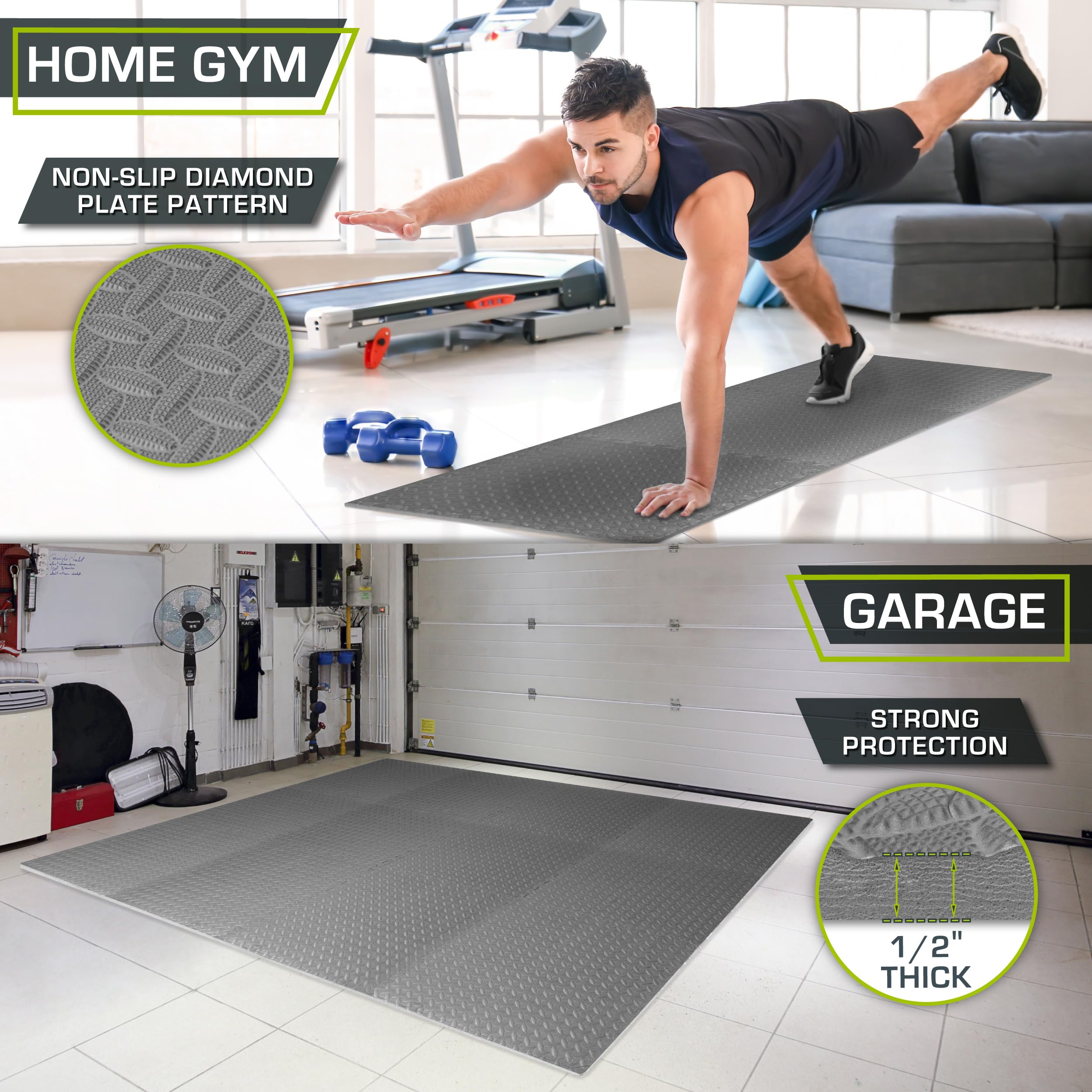 ProsourceFit Exercise Puzzle Mat ½-inch, EVA Interlocking Foam Floor Tiles for Home Gym, Workout Equipment, Kids Play Areas, Black, 48 SQ FT - 12 Tiles