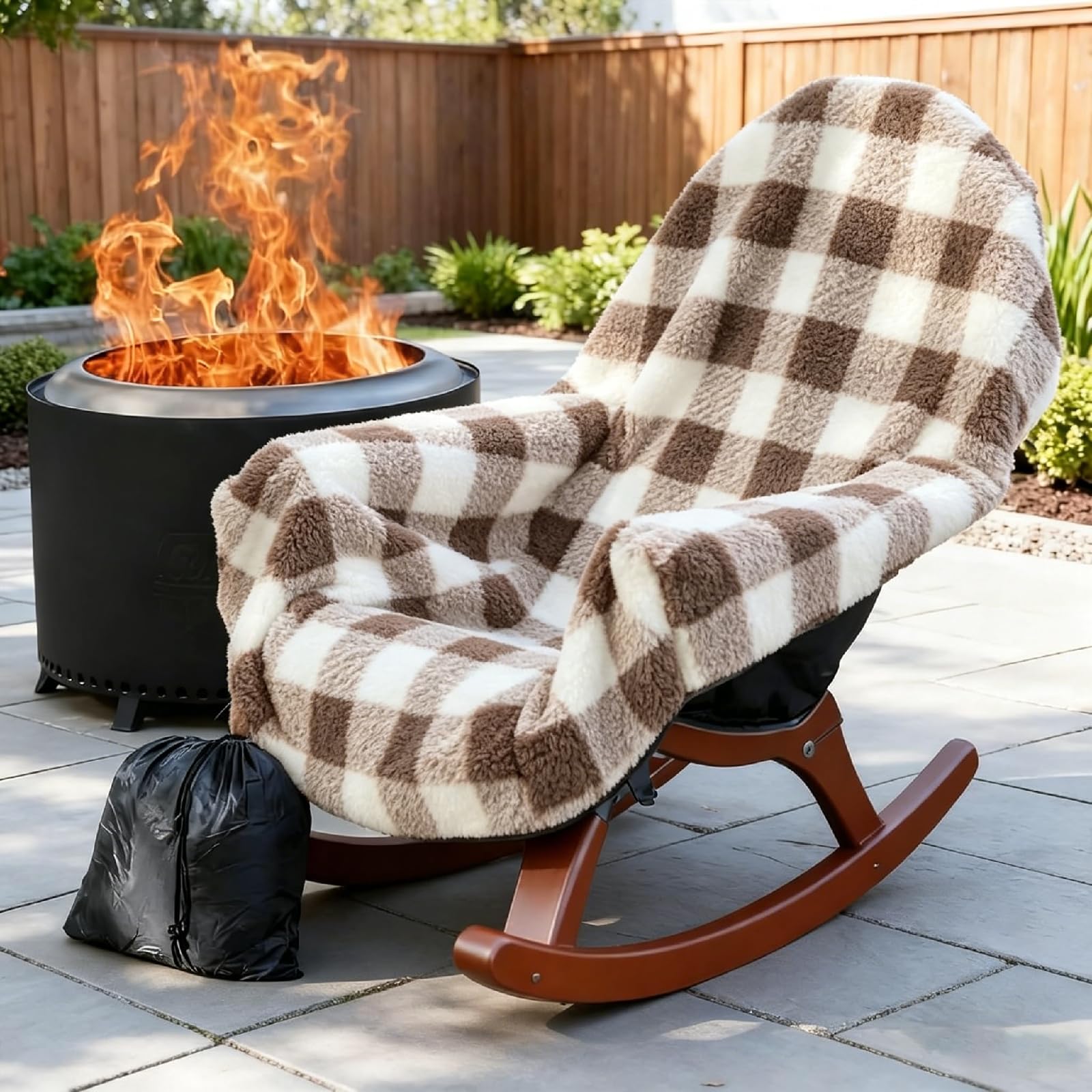 Waterproof Double Sided Chair Blanket, Cozy Sherpa Camping Blanket, Folding Outdoor Chair Covers for Patio, Lawn, Bonfire, Pool & Office Chairs, Red