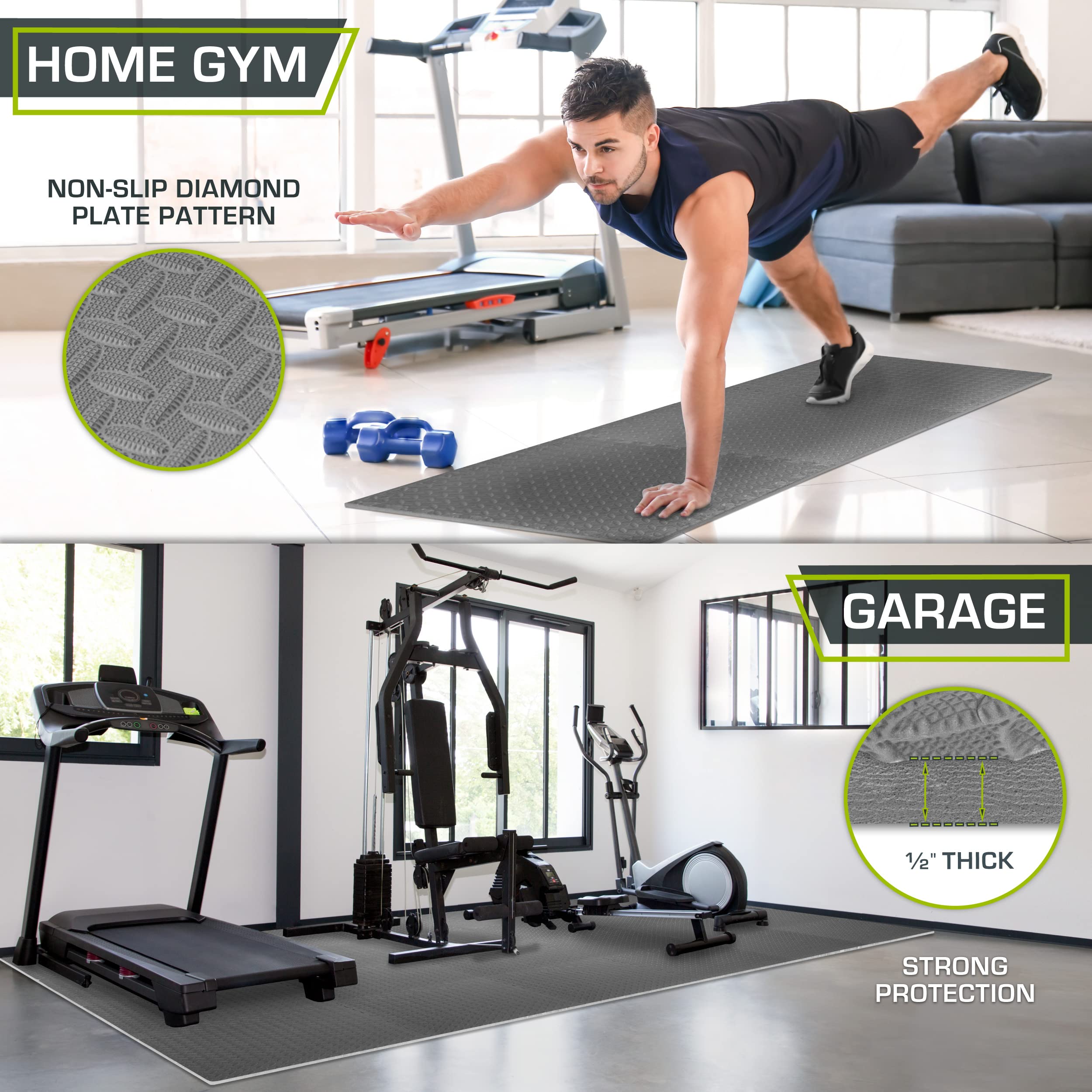 ProsourceFit Exercise Puzzle Mat ½-inch, EVA Interlocking Foam Floor Tiles for Home Gym, Workout Equipment, Kids Play Areas, Black, 48 SQ FT - 12 Tiles