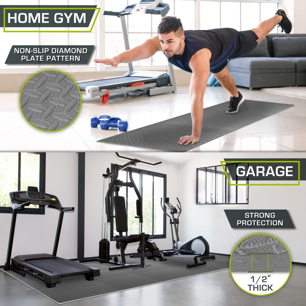 ProsourceFit Exercise Puzzle Mat ½-inch, EVA Interlocking Foam Floor Tiles for Home Gym, Workout Equipment, Kids Play Areas, Black, 48 SQ FT - 12 Tiles