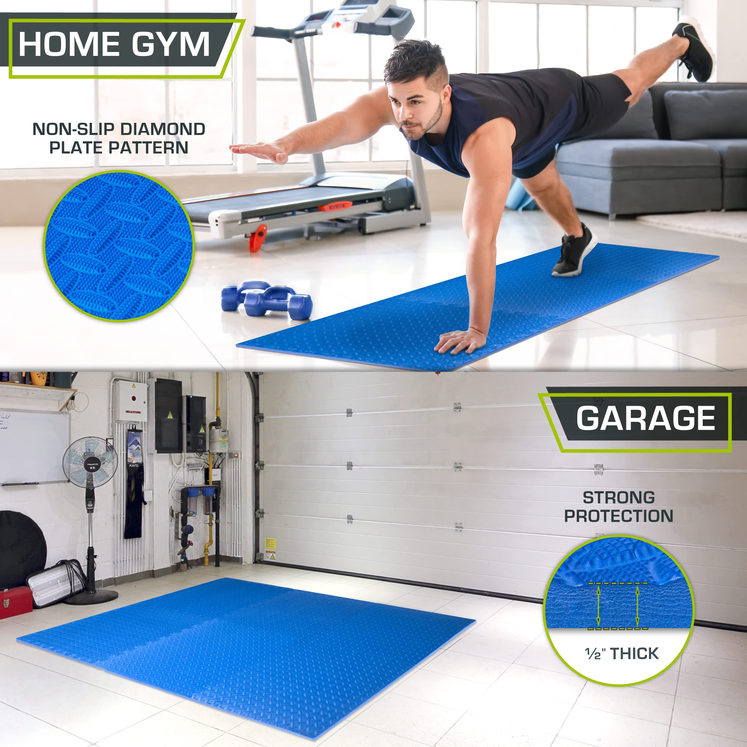 ProsourceFit Exercise Puzzle Mat ½-inch, EVA Interlocking Foam Floor Tiles for Home Gym, Workout Equipment, Kids Play Areas, Black, 48 SQ FT - 12 Tiles