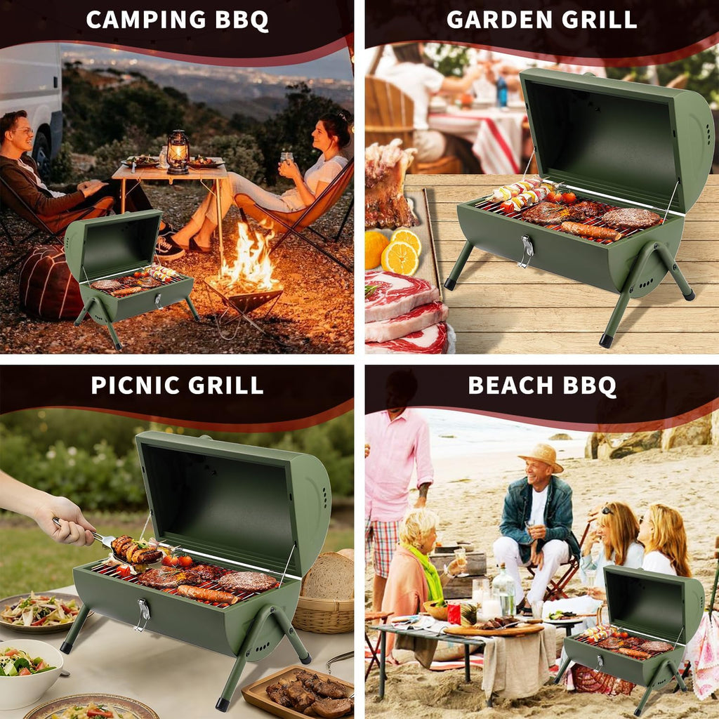 Charcoal Grill for Outdoor BBQ Smoker Portable Tabletop BBQ Grill,GREEN