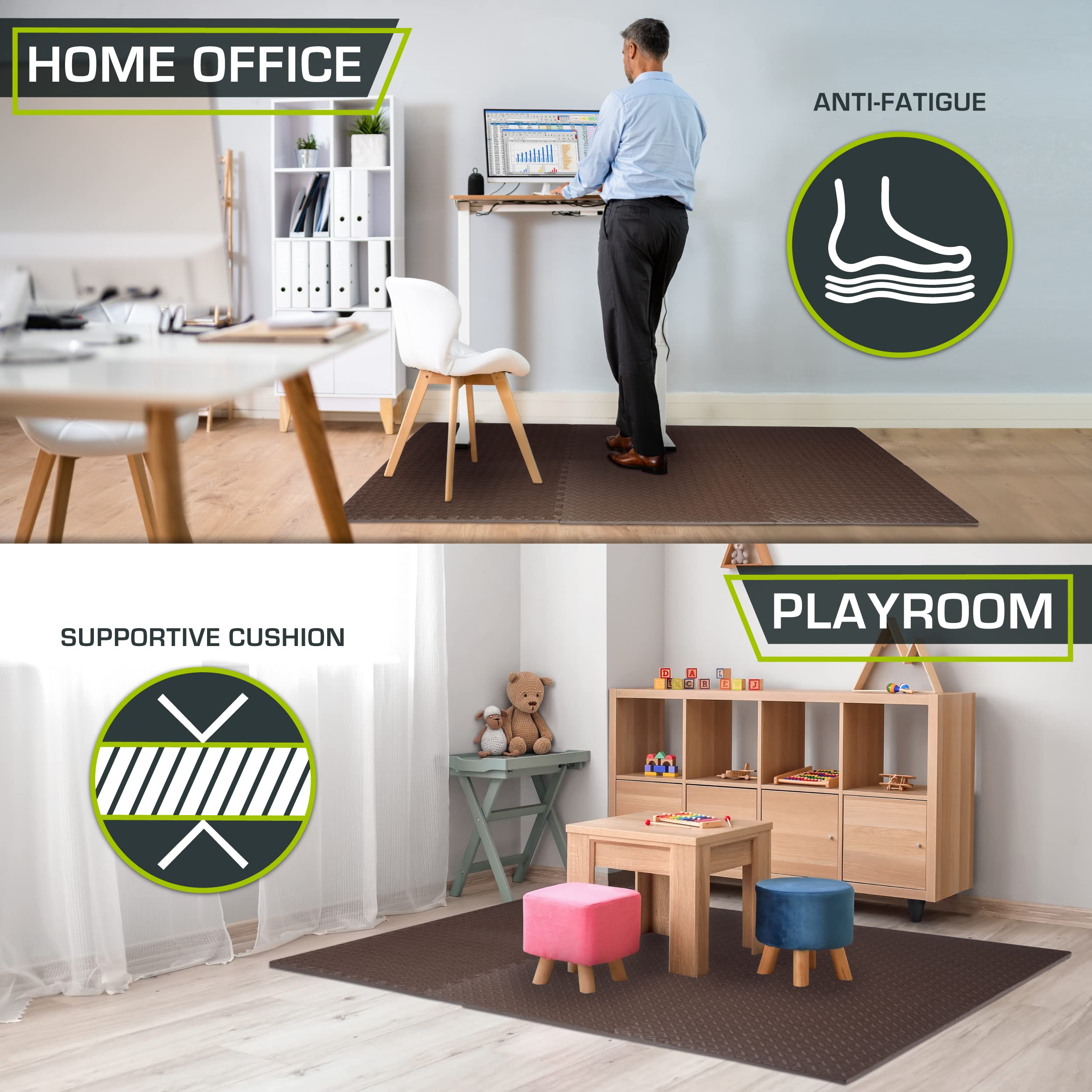 ProsourceFit Exercise Puzzle Mat ½-inch, EVA Interlocking Foam Floor Tiles for Home Gym, Workout Equipment, Kids Play Areas, Black, 48 SQ FT - 12 Tiles