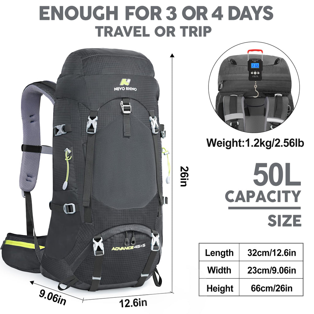 N NEVO RHINO Internal Frame Hiking Backpack 50/60/65/70/80L with Rain Cover