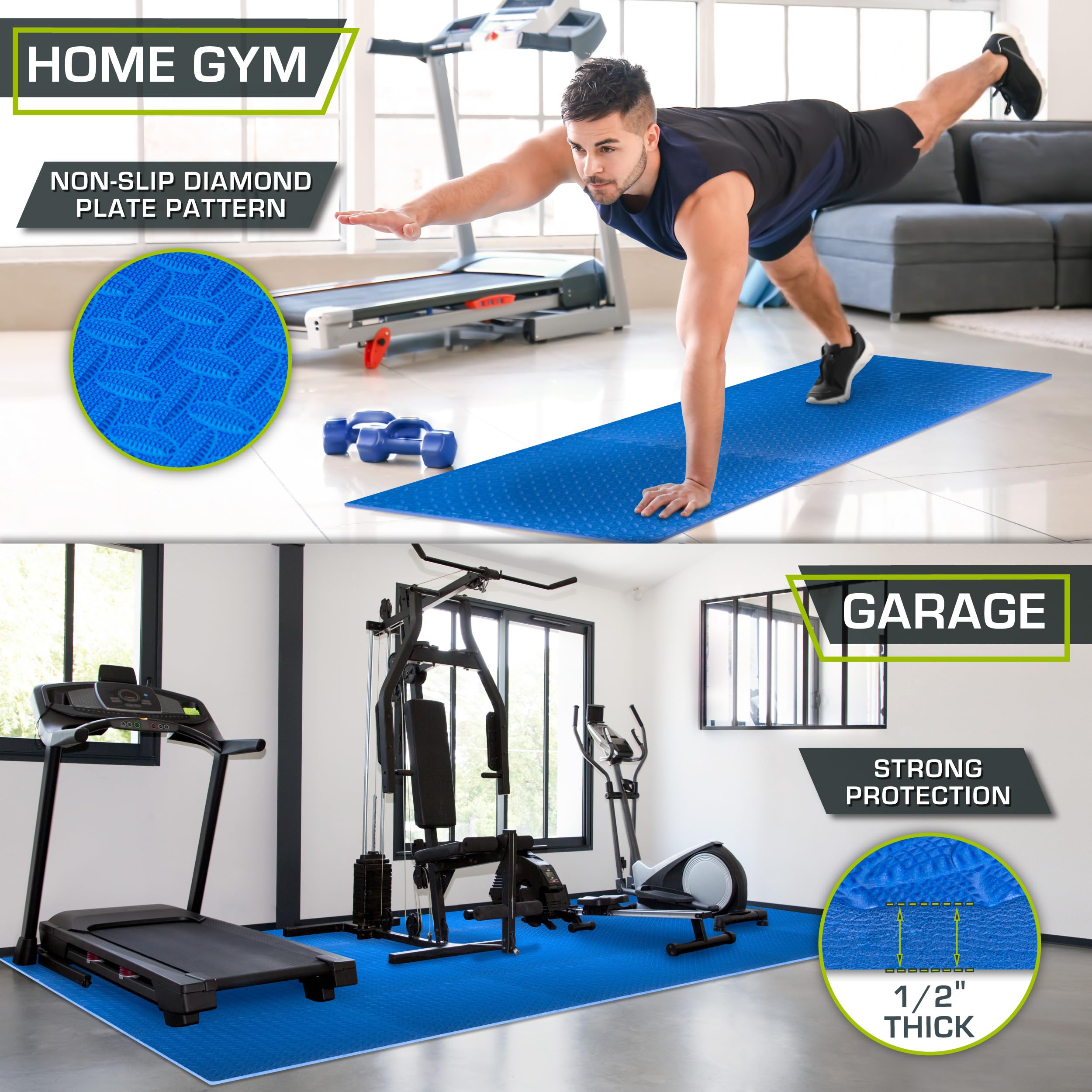 ProsourceFit Exercise Puzzle Mat ½-inch, EVA Interlocking Foam Floor Tiles for Home Gym, Workout Equipment, Kids Play Areas, Black, 48 SQ FT - 12 Tiles