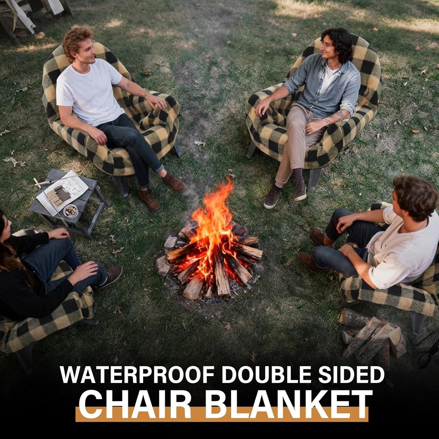 Waterproof Double Sided Chair Blanket, Cozy Sherpa Camping Blanket, Folding Outdoor Chair Covers for Patio, Lawn, Bonfire, Pool & Office Chairs, Red