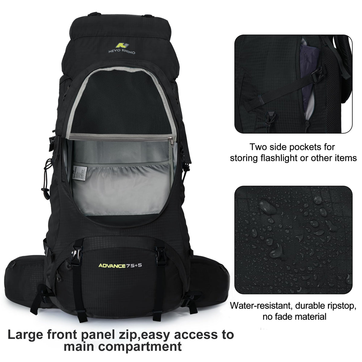 N NEVO RHINO Internal Frame Hiking Backpack 50/60/65/70/80L with Rain Cover