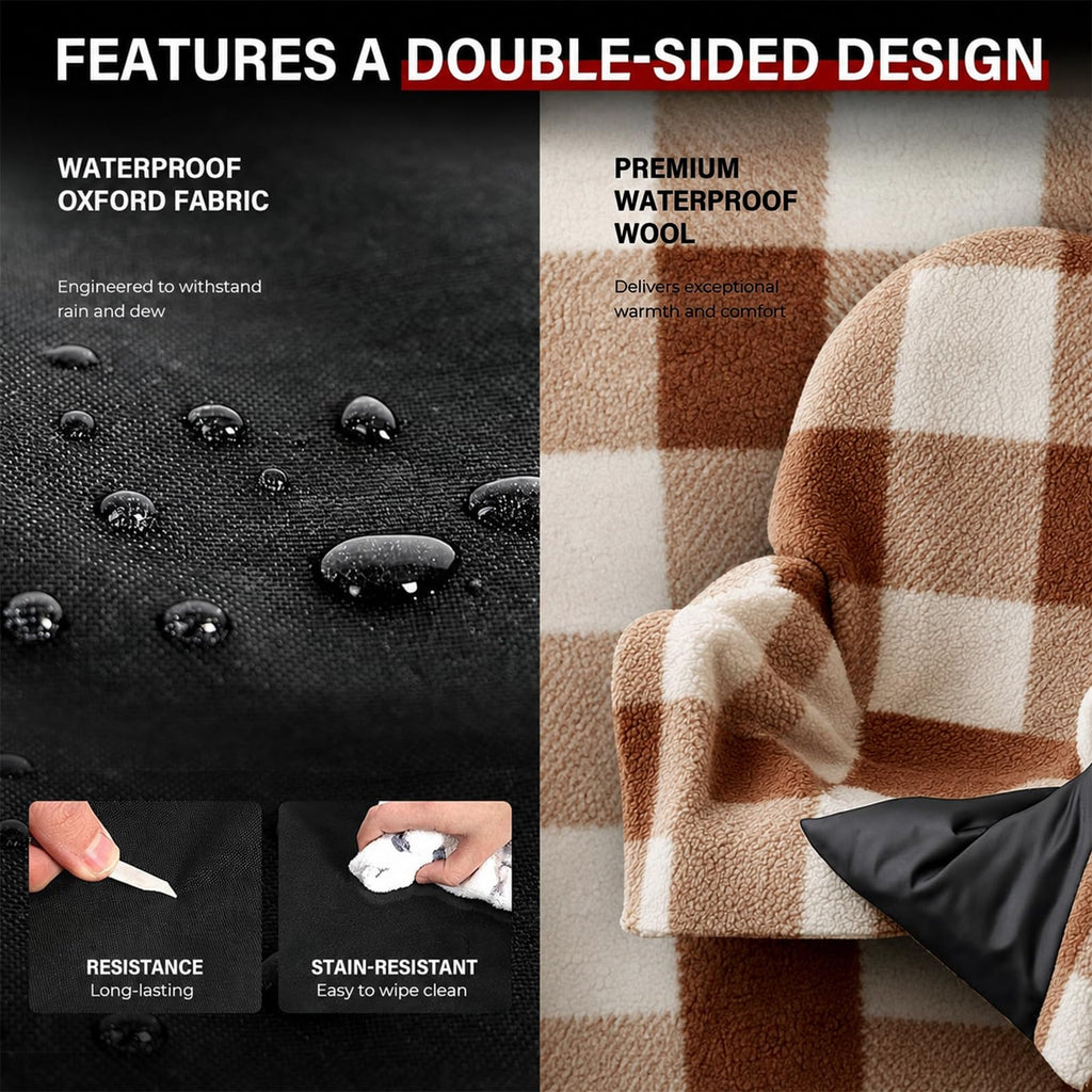 Waterproof Double Sided Chair Blanket, Cozy Sherpa Camping Blanket, Folding Outdoor Chair Covers for Patio, Lawn, Bonfire, Pool & Office Chairs, Red