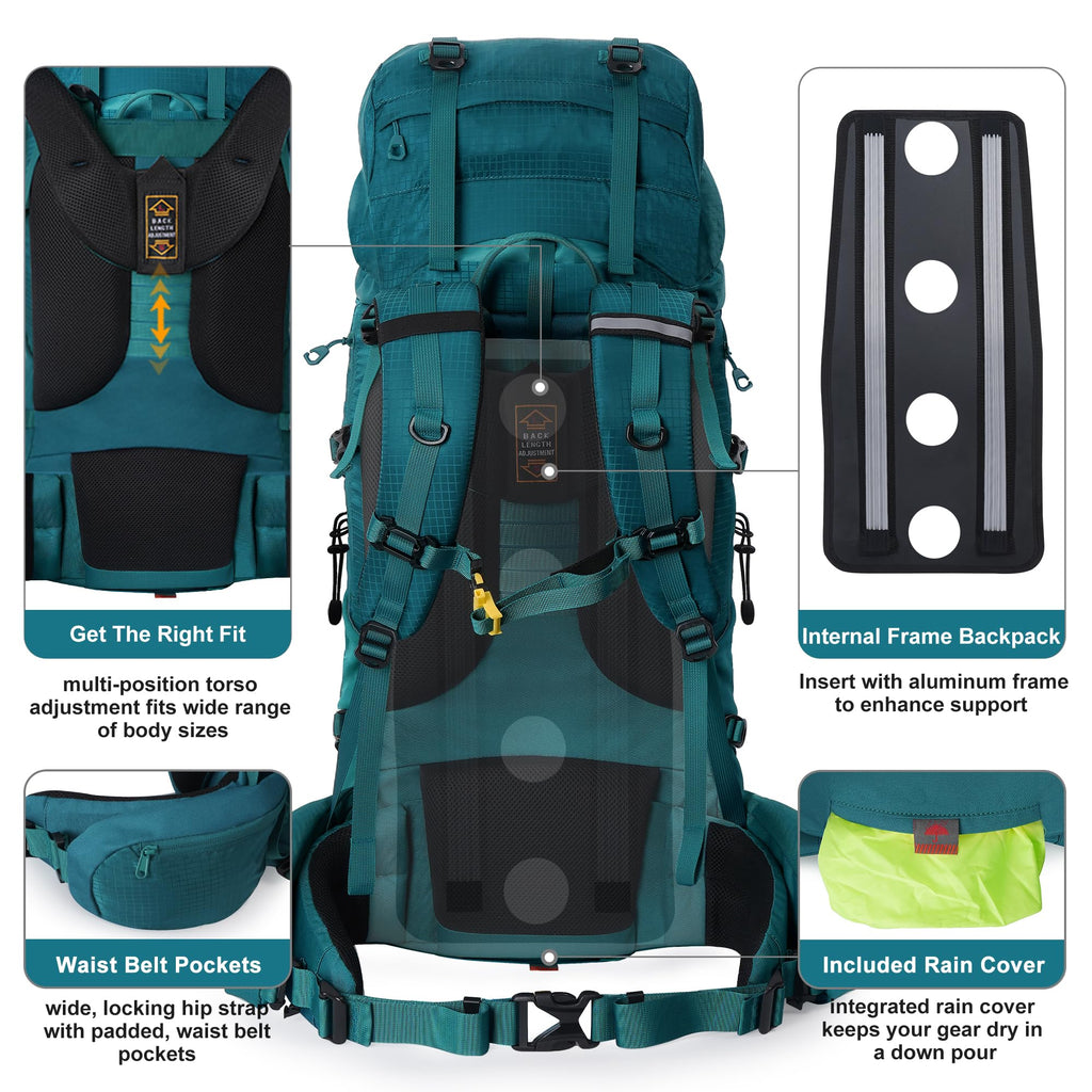 N NEVO RHINO Internal Frame Hiking Backpack 50/60/65/70/80L with Rain Cover