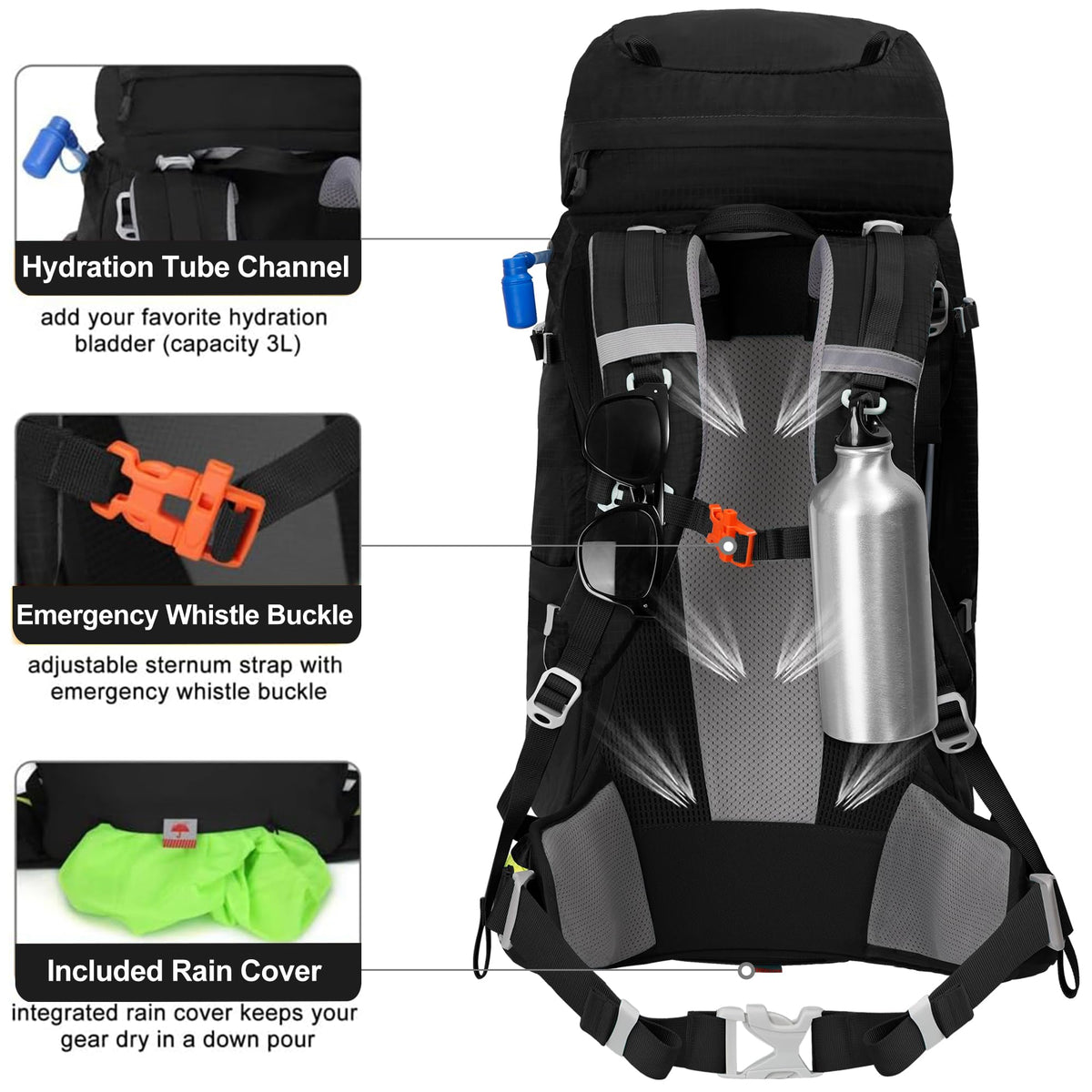 N NEVO RHINO Internal Frame Hiking Backpack 50/60/65/70/80L with Rain Cover