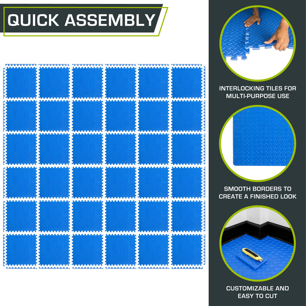 ProsourceFit Exercise Puzzle Mat ½-inch, EVA Interlocking Foam Floor Tiles for Home Gym, Workout Equipment, Kids Play Areas, Black, 48 SQ FT - 12 Tiles