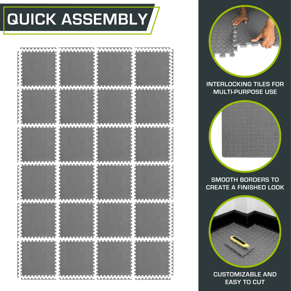 ProsourceFit Exercise Puzzle Mat ½-inch, EVA Interlocking Foam Floor Tiles for Home Gym, Workout Equipment, Kids Play Areas, Black, 48 SQ FT - 12 Tiles