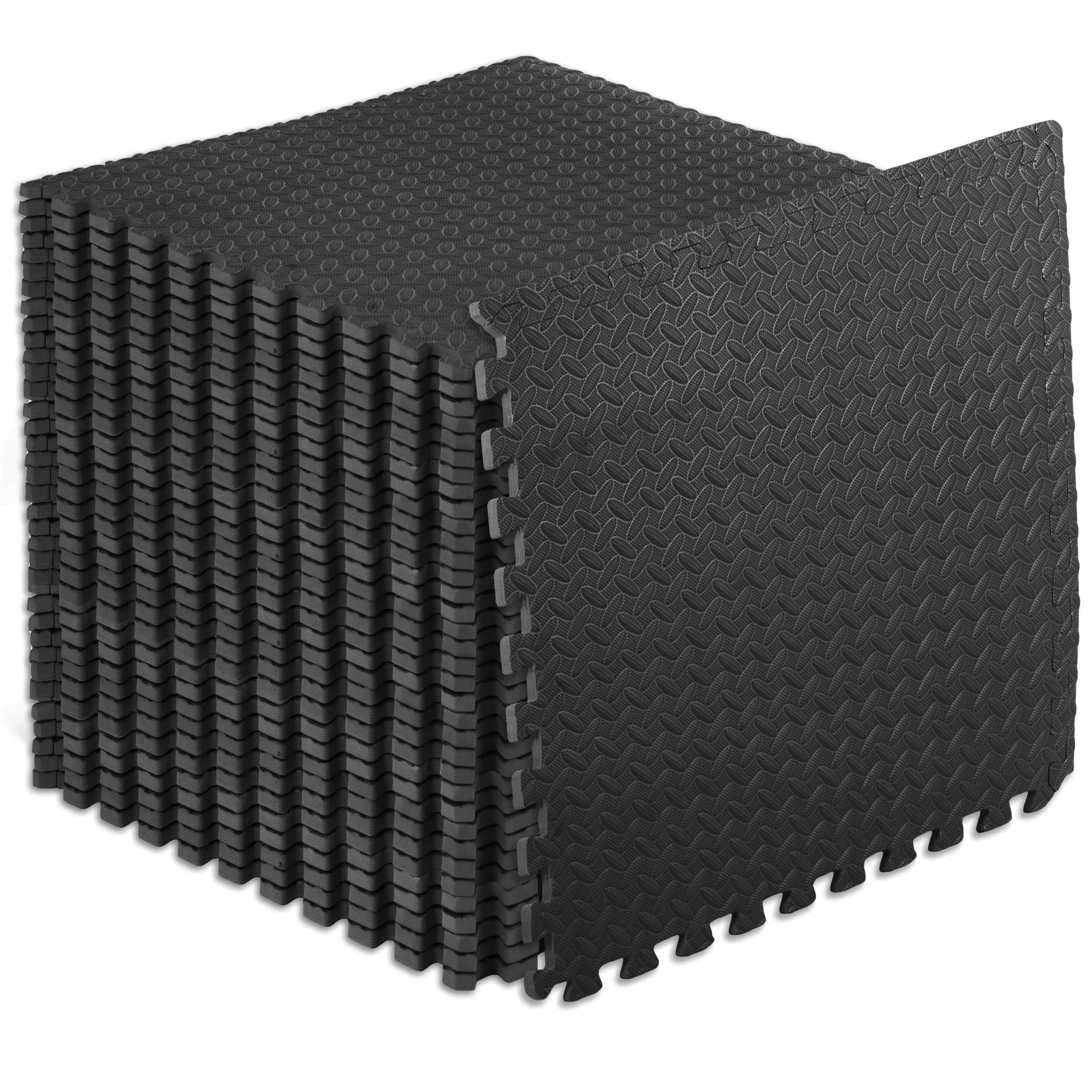 ProsourceFit Exercise Puzzle Mat ½-inch, EVA Interlocking Foam Floor Tiles for Home Gym, Workout Equipment, Kids Play Areas, Black, 48 SQ FT - 12 Tiles