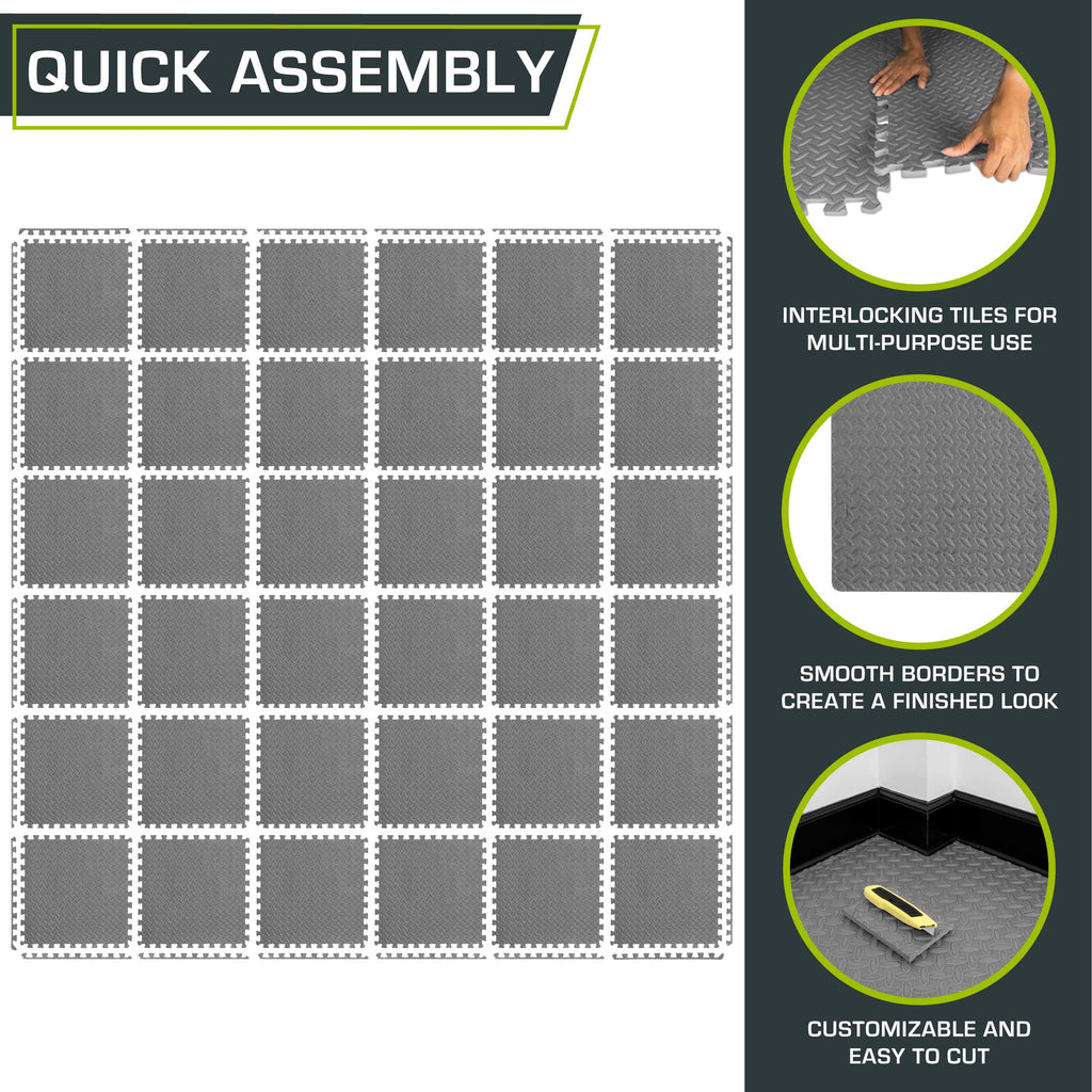 ProsourceFit Exercise Puzzle Mat ½-inch, EVA Interlocking Foam Floor Tiles for Home Gym, Workout Equipment, Kids Play Areas, Black, 48 SQ FT - 12 Tiles