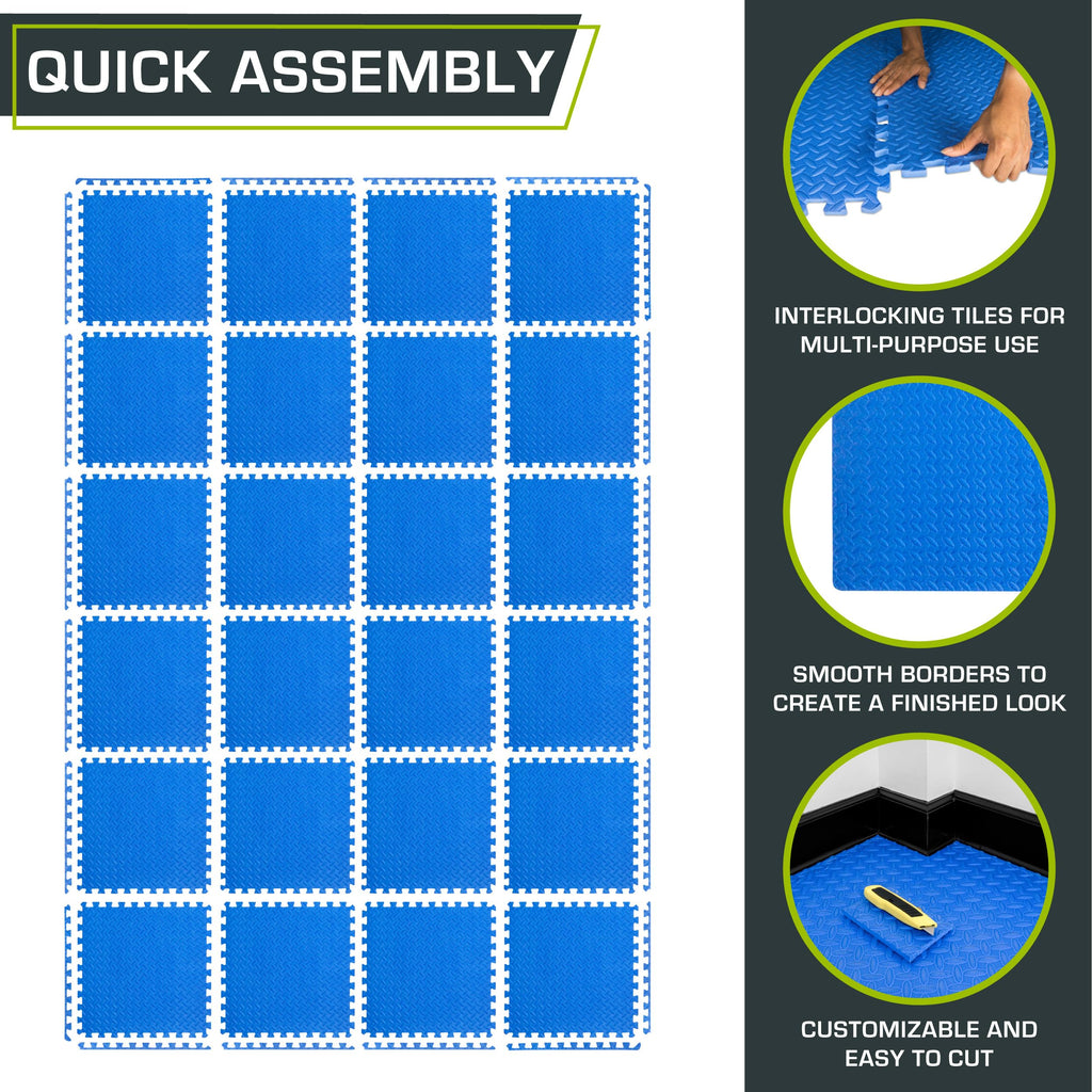 ProsourceFit Exercise Puzzle Mat ½-inch, EVA Interlocking Foam Floor Tiles for Home Gym, Workout Equipment, Kids Play Areas, Black, 48 SQ FT - 12 Tiles