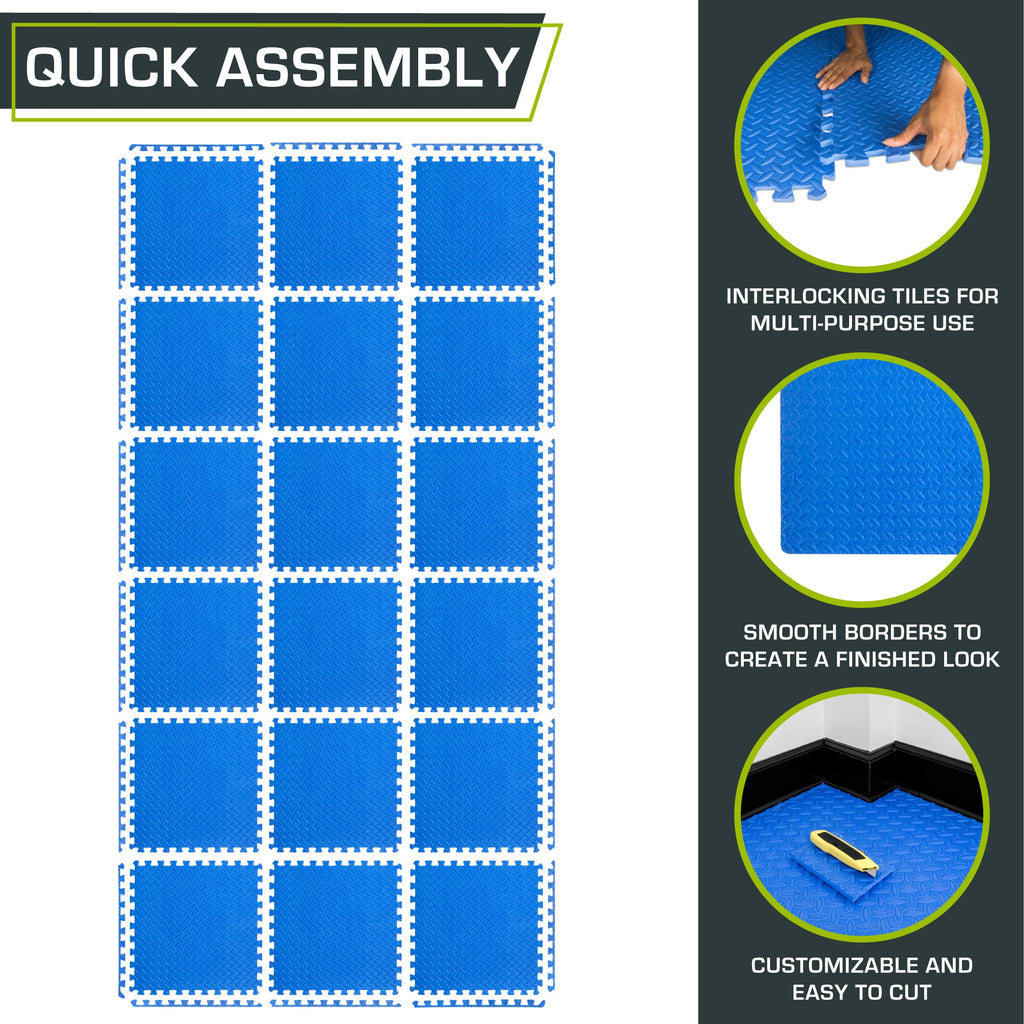 ProsourceFit Exercise Puzzle Mat ½-inch, EVA Interlocking Foam Floor Tiles for Home Gym, Workout Equipment, Kids Play Areas, Black, 48 SQ FT - 12 Tiles