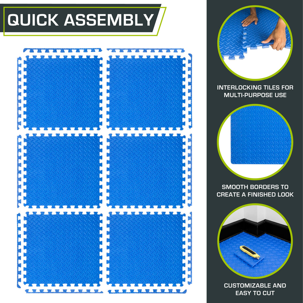 ProsourceFit Exercise Puzzle Mat ½-inch, EVA Interlocking Foam Floor Tiles for Home Gym, Workout Equipment, Kids Play Areas, Black, 48 SQ FT - 12 Tiles