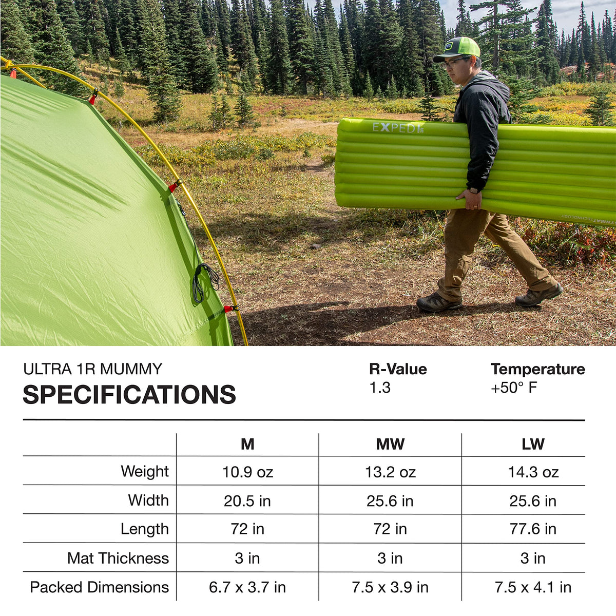 Exped Ultra - Ultralight Inflatable Backpacking Sleeping Pad, Lightweight Air Mat for Camping and Hiking